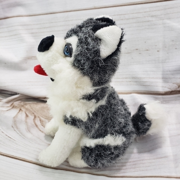 Shalom Toy Co Wolf Husky Dog 8" Plush Stuffed Animal Toy Scruffy Blue Eyes - Picture 4 of 9
